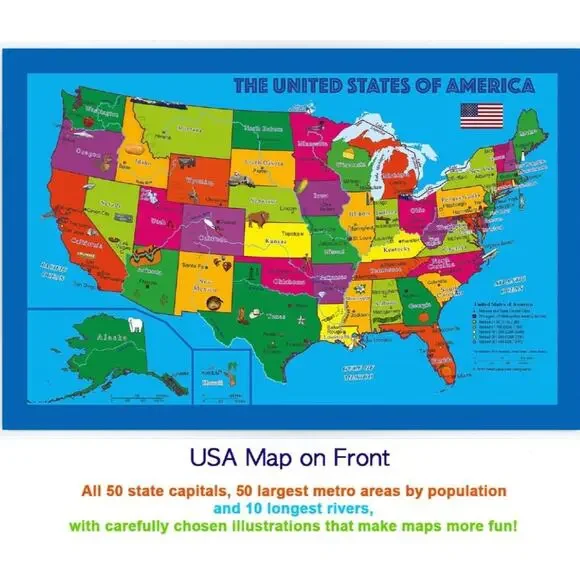 2 Sided Desk Map with Durable Lamination US & Europe Centered World (2-PACK) - Picture 3 of 4